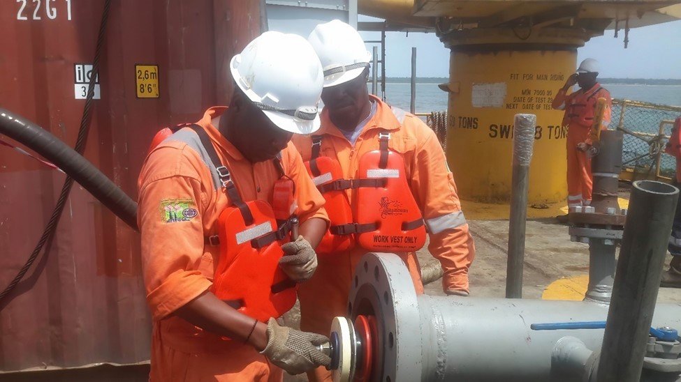 IP Pipeline inspection operations showing offshore platform with advanced pipeline inspection technology